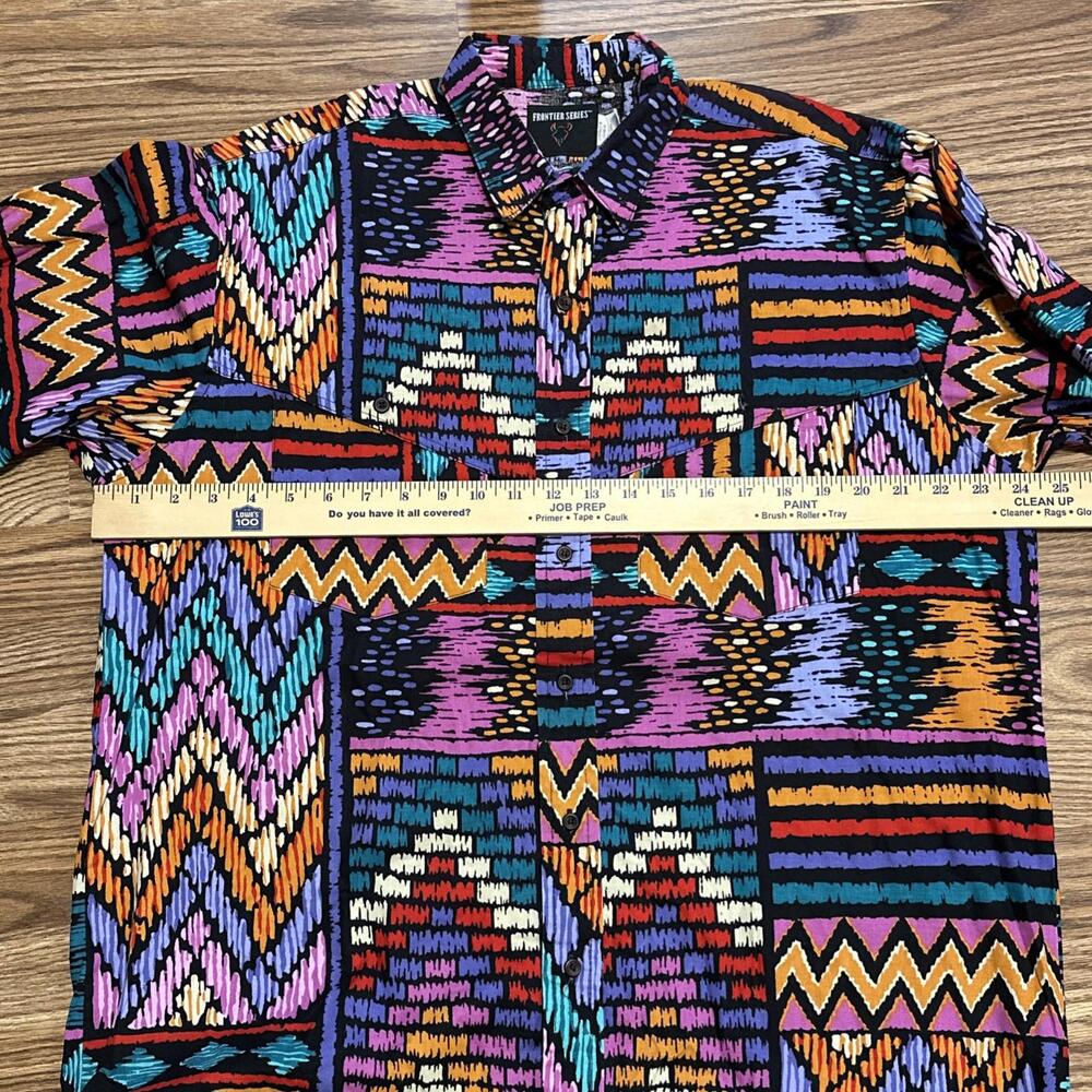 Wrangler Frontier Series Mens L Long Sleeve Button Down Aztec Western Cowboy - Picture 7 of 9